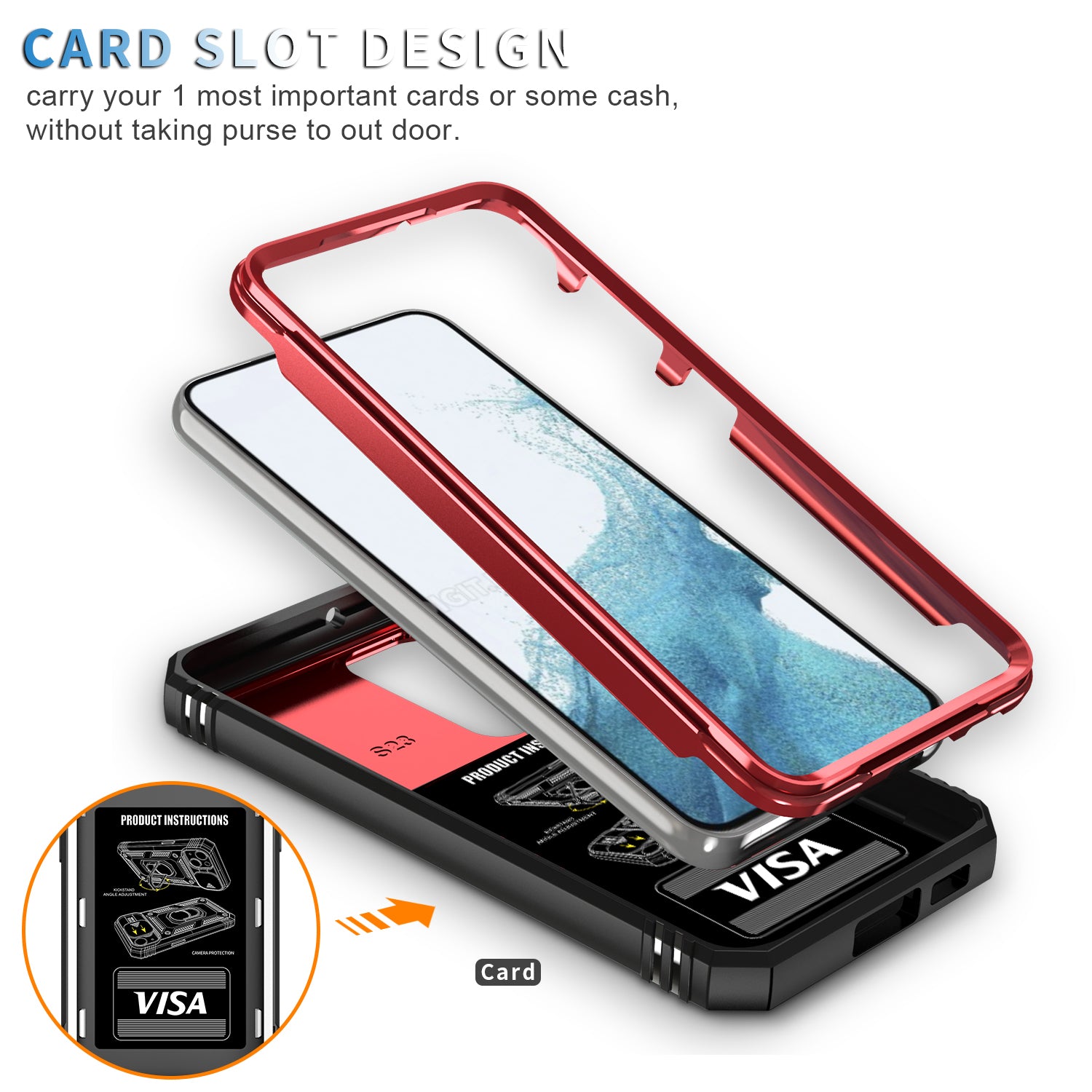 For Samsung Galaxy S23 Anti-fall Phone Case with Ring Kickstand Card Holder Phone Back Cover with Sliding Camera Lid For Samsung Galaxy S23 Anti-fall Phone Case with Ring Kickstand Card Holder Phone Back Cover with Sliding Camera Lid